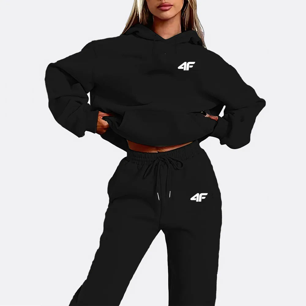 Women Hoodie set Casual Female 2pcs Clothing Plush sweatshirt